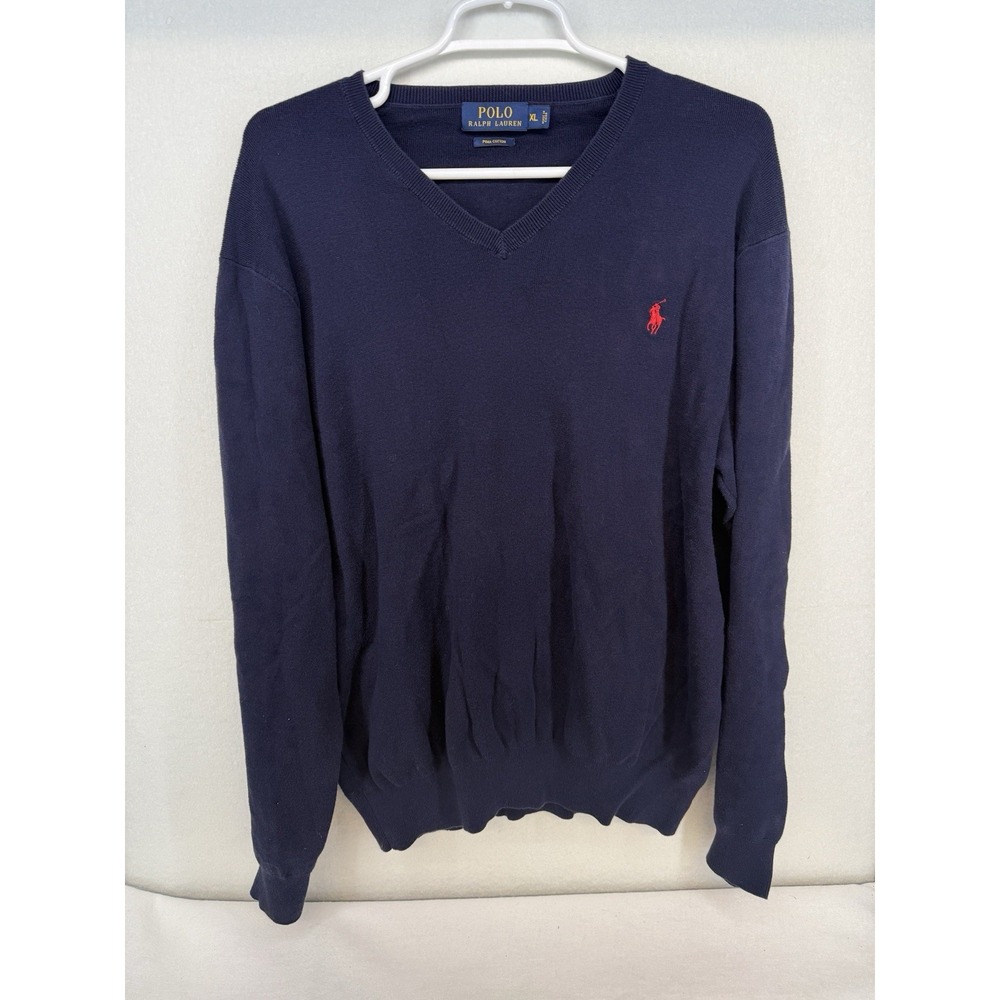 Polo Ralph Lauren Men's Navy Pima Cotton V Neck Sweater Size XL
